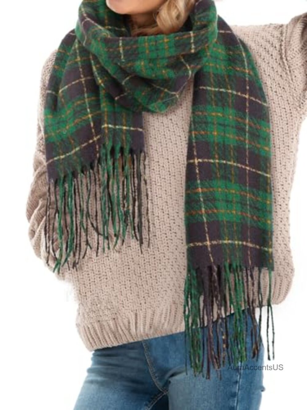 Unisex Plaid Winter Scarf Soft Lightweight Warm Unisex Scarf Wrap Fringe